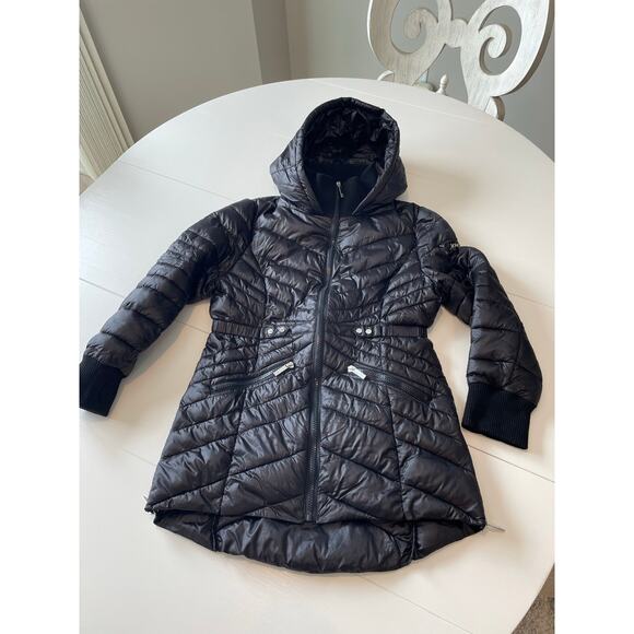 XOXO Puffer Hooded Jacket Girls Size L Front Zip Pockets Ribbed Collar and Cuffs - Picture 10 of 13